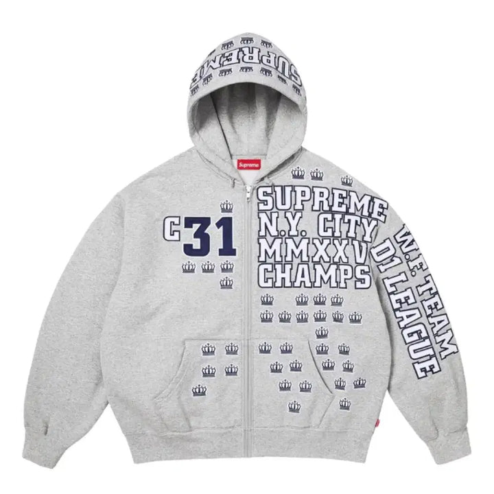 [BUNJANG] Supreme League Championship Zip-Up Hoodie Sweatshirt Header Grey 25FW / 슈프림 리그 챔스 집업 후드집업 스웨트셔츠 헤더 그레이 25FW 새상품