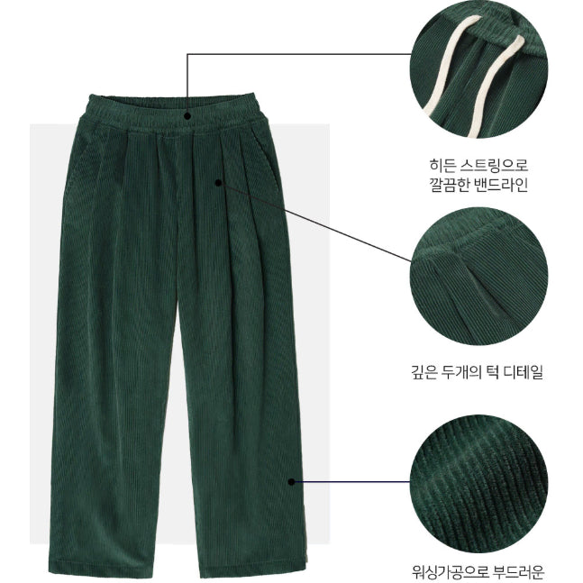 [BUNJANG] People Midwale Corduroy Wide Pants - Deep Green / L / 페플 미드웨일 코듀로이 와이드 팬츠 - 딥그린 / L