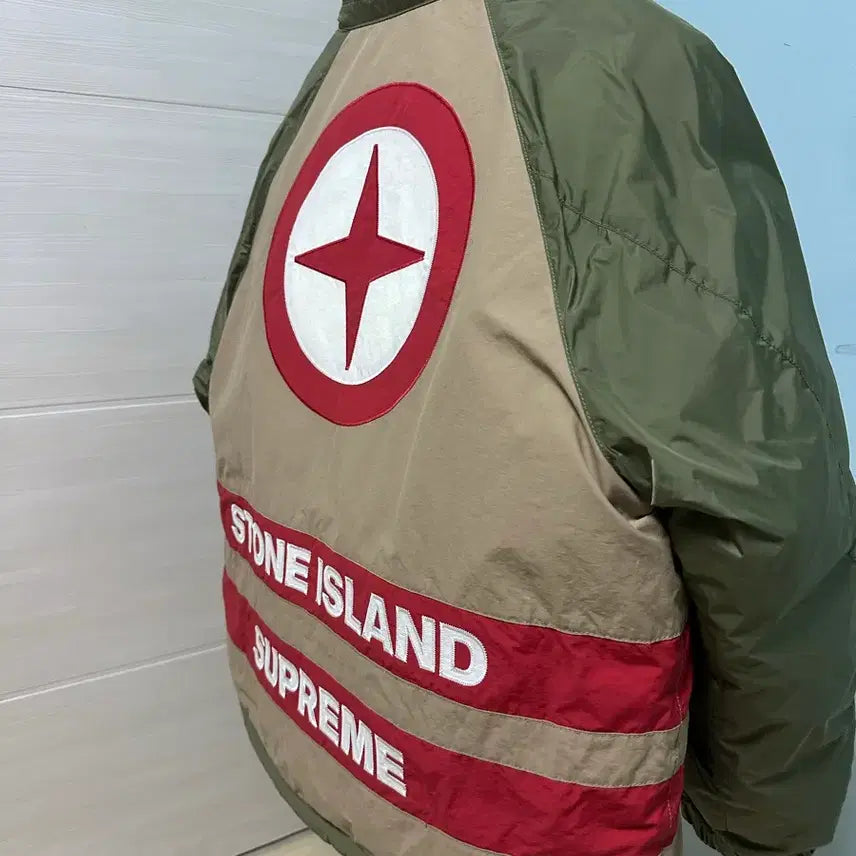 [BUNJANG] Supreme Stone Island FW23 Reversible Puffy Jacket Olive L / 스톤아일랜드X슈프림 FW23리버시블 퍼피패딩 올리브L (새상품급)