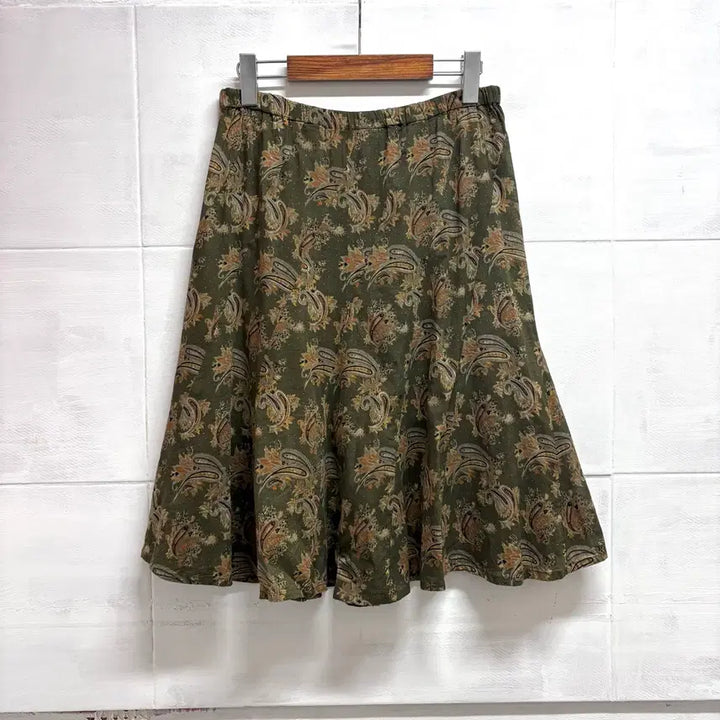 [BUNJANG] JPN Paisley Layered Midi Skirt / 카키 에스닉 페어리 페이즐리 레이어드 미디 스커트 JPN