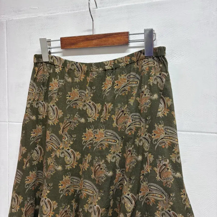 [BUNJANG] JPN Paisley Layered Midi Skirt / 카키 에스닉 페어리 페이즐리 레이어드 미디 스커트 JPN