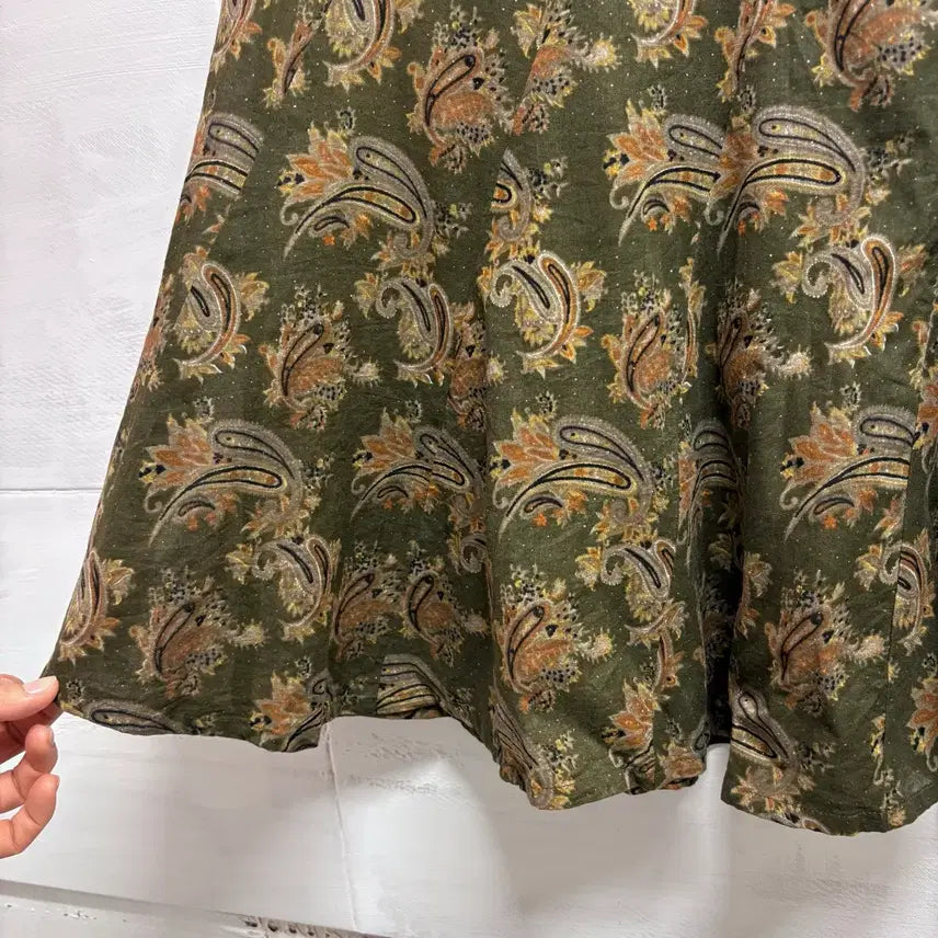 [BUNJANG] JPN Paisley Layered Midi Skirt / 카키 에스닉 페어리 페이즐리 레이어드 미디 스커트 JPN