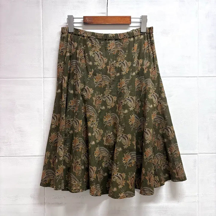 [BUNJANG] JPN Paisley Layered Midi Skirt / 카키 에스닉 페어리 페이즐리 레이어드 미디 스커트 JPN