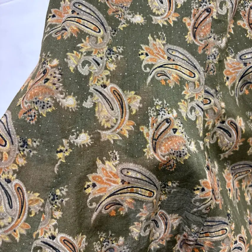 [BUNJANG] JPN Paisley Layered Midi Skirt / 카키 에스닉 페어리 페이즐리 레이어드 미디 스커트 JPN