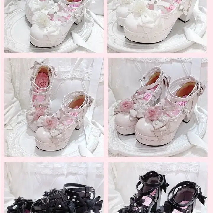[BUNJANG] Lolita Rose Ribbon Platform High Heels (3 Colors) / 전학생 로리타 장미 리본 플랫폼 하이힐 여성 데일리 코디 신발(3컬러)