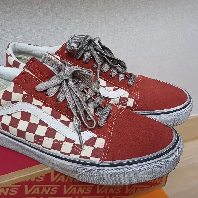[BUNJANG] Vans Old Skool Red Checkerboard Sneakers / 반스 올드스쿨 레드 체커보드 스니커즈