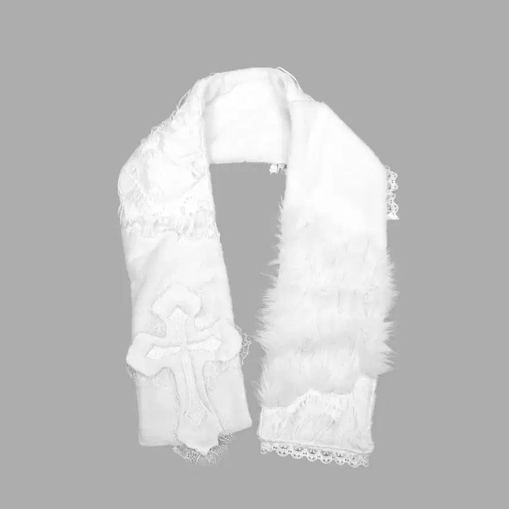 [BUNJANG] Dimmoire Cross Covenant Patchwork Muffler White Gothic / Dimmoire 딤모아르 십자의 서약 츠기하기 목도리 머플러 화이트 고딕