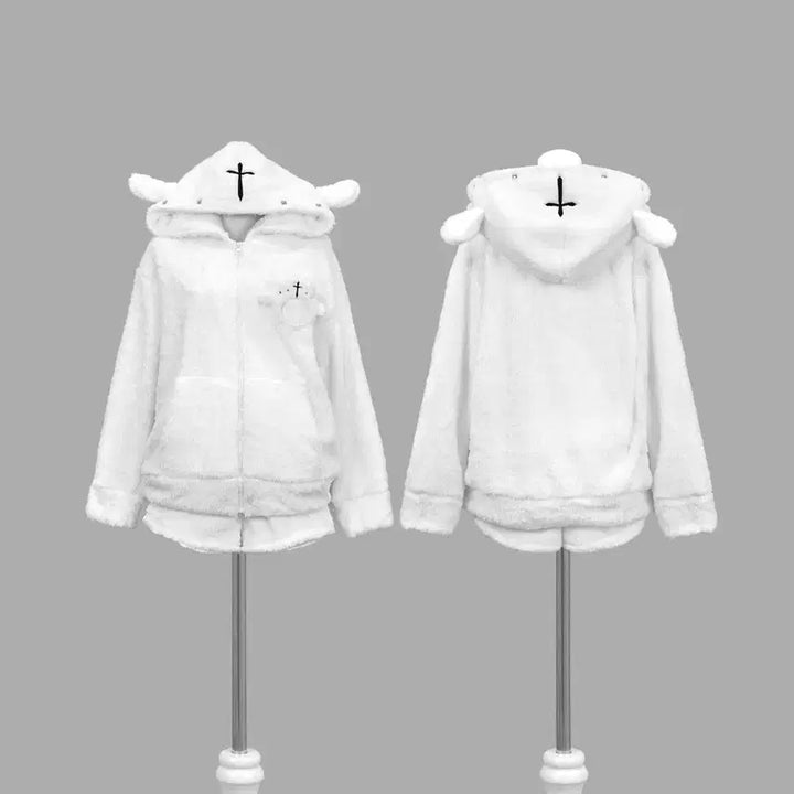 [BUNJANG] Dimmoire Mocomoco Fleece Hoodie &amp; Shorts Set / 딤모아르 dimmoire 모코모코 룸웨어 후드 후리스 셋업 퍼파카 지뢰계