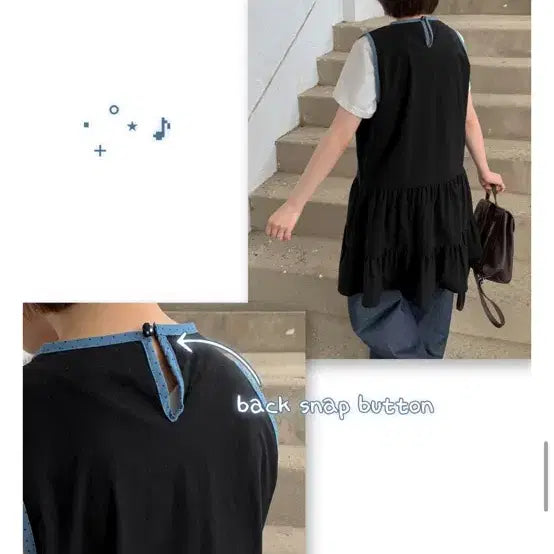 [BUNJANG] Layered Dot Sleeveless Dress Black / 바온 레이어드 도트 배색 나시 원피스 블랙