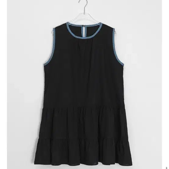 [BUNJANG] Layered Dot Sleeveless Dress Black / 바온 레이어드 도트 배색 나시 원피스 블랙