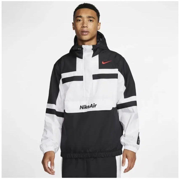 [BUNJANG] Nike Sportswear Air Woven Anorak Jacket White Black Size M / 나이키 스포츠웨어 에어 우븐 아노락 바람막이 자켓 화이트 블랙 사이즈M