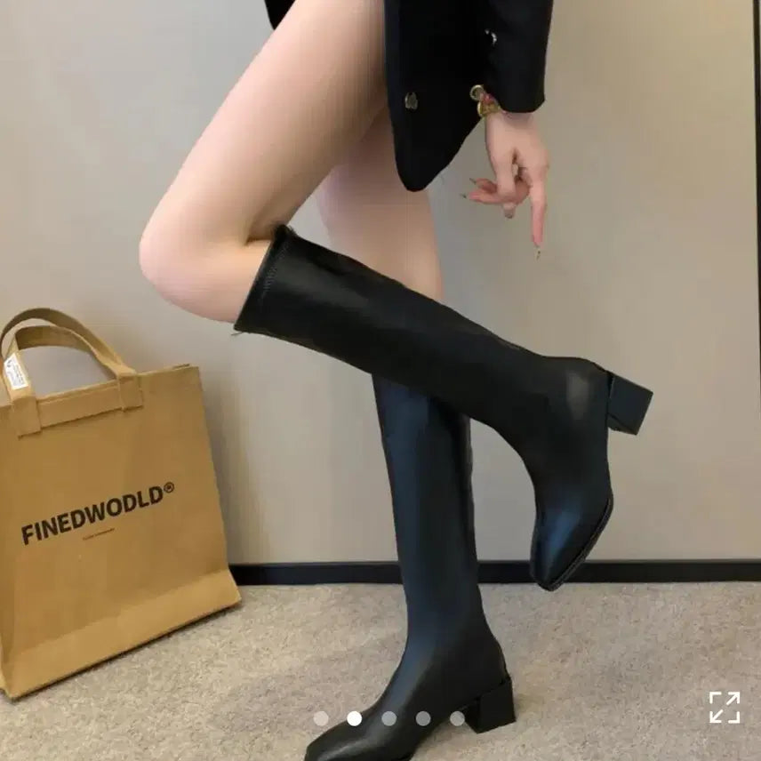 [BUNJANG] Avely Black Square Heel Long Boots / 에이블리 블랙 롱부츠 스퀘어힐 여성 부츠