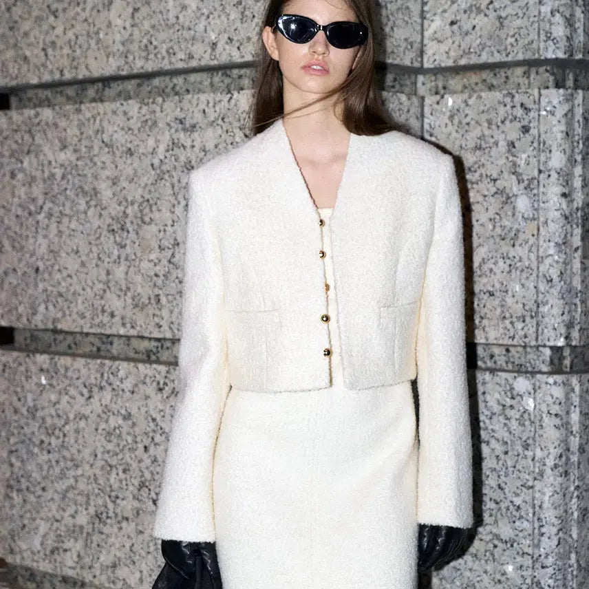 [BUNJANG] RENE J BOBO Tweed Wool Cropped Jacket (55-66) / 르네제이(RENE J) BOBO 부클 크롭 트위드 울자켓 55-66