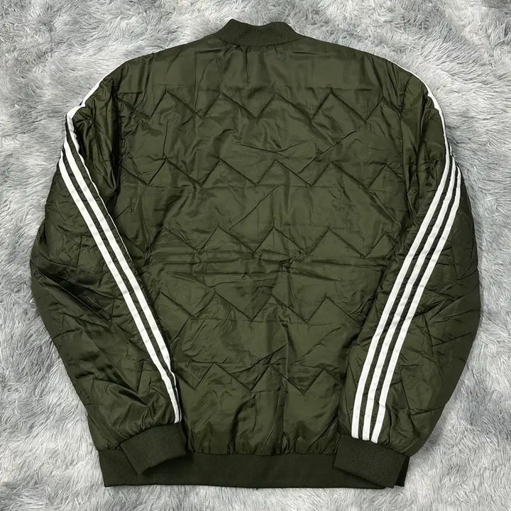 [BUNJANG] Adidas Three Stripes Quilted Bomber Jacket Khaki XL / 아디다스 삼선 퀼팅 봄버 자켓 카키 XL