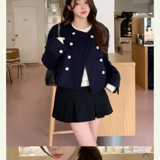 [BUNJANG] Modern Robe Navy Quilted Wool Jacket / 모던로브 제작 울자켓 네이비 누빔 새상품