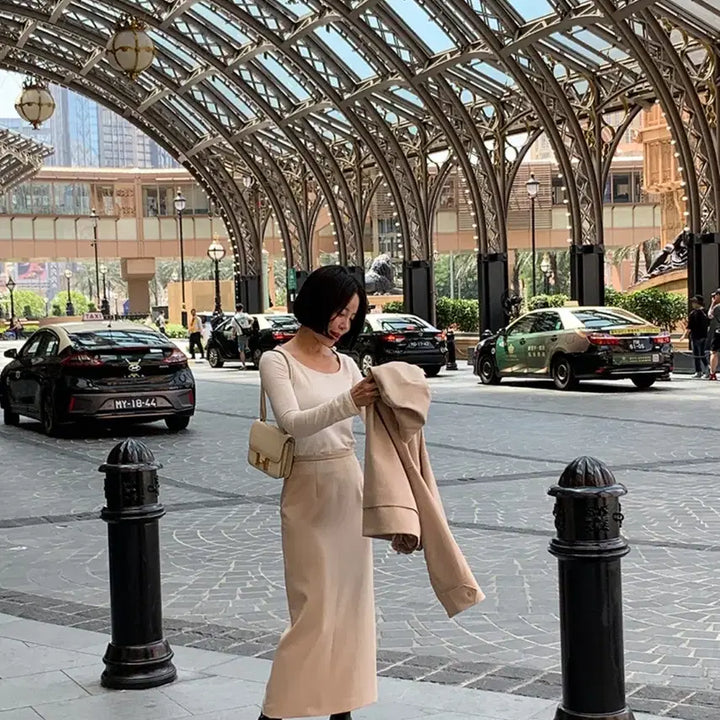 [BUNJANG] Around율 Simply Skirt - Beige S / 어라운드율 심플리 스커트 - 베이지 , S