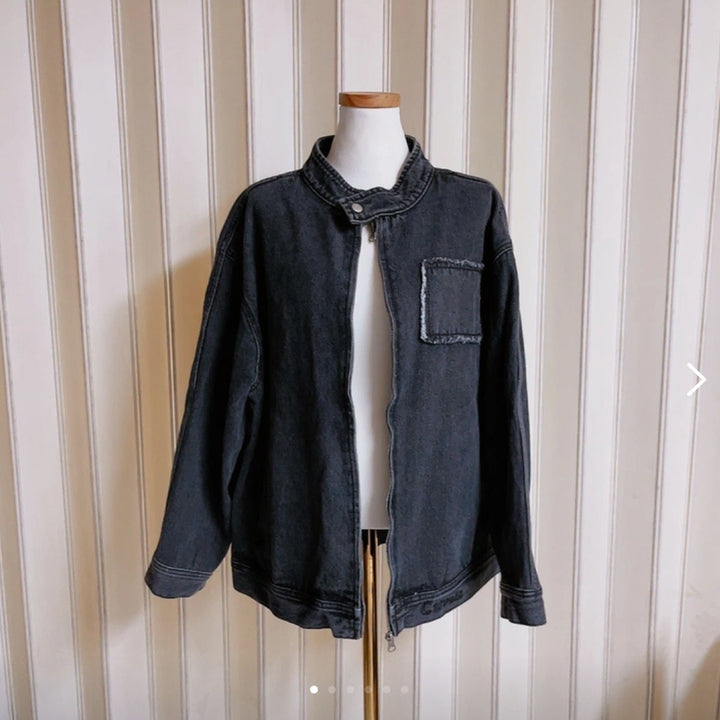 [BUNJANG] Black Denim Rider Jacket / 이사급처 봄자켓 흑청 데님 라이더자켓 청자켓 원피스코디 갸루 하이틴