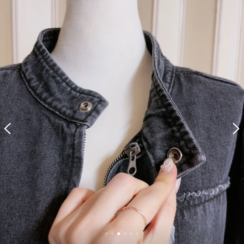 [BUNJANG] Black Denim Rider Jacket / 이사급처 봄자켓 흑청 데님 라이더자켓 청자켓 원피스코디 갸루 하이틴