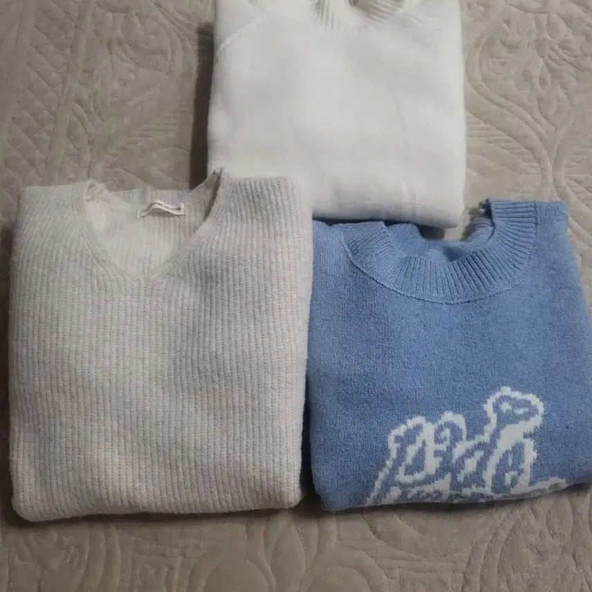 [BUNJANG] Knit Sweater Set (White/Ivory/Blue) / 니트 스웨터 3종 세트 (화이트/아이보리/블루)
