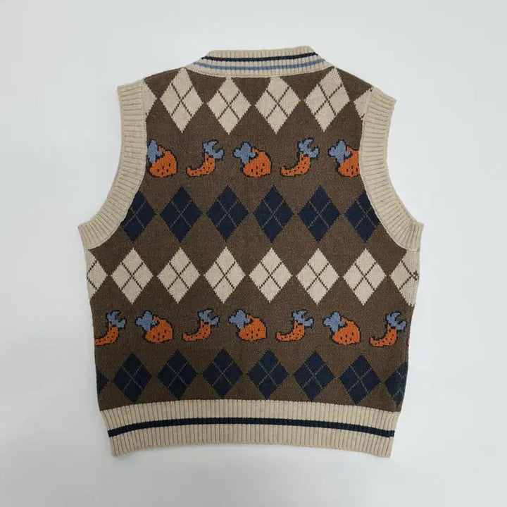 [BUNJANG] Vintage Argyle Knit Vest / 빈티지 아가일 니트 조끼