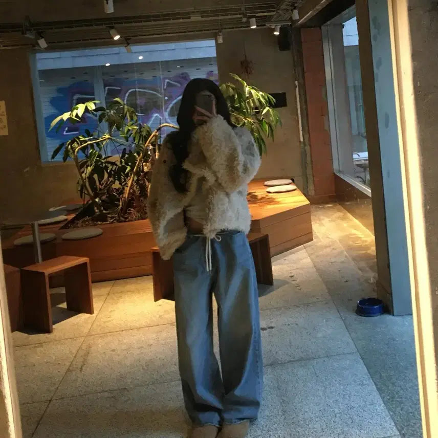 [BUNJANG] Cozy Teddy Bear Faux Fur Jacket Beige Coat / 플립 코지 테디 퍼 자켓 베이지 무스탕 하이넥 뽀글이 퍼코트