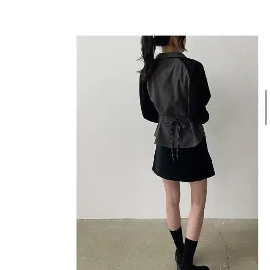 [BUNJANG] Tomatos Store Black Color Block Zip-up Jacket / 토마토스토어 블랙 배색 집업 자켓