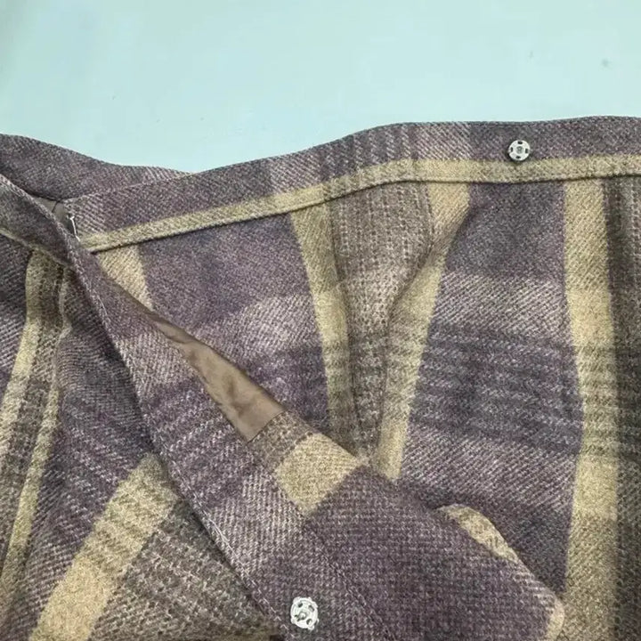 [BUNJANG] Vintage Brown Check Pleated Midi Skirt / [빈티지] 울90% 브라운 체크 플리츠 미디스커트 55 벨트포인트