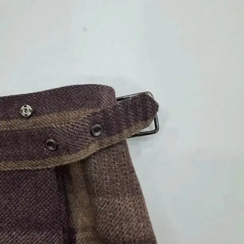 [BUNJANG] Vintage Brown Check Pleated Midi Skirt / [빈티지] 울90% 브라운 체크 플리츠 미디스커트 55 벨트포인트