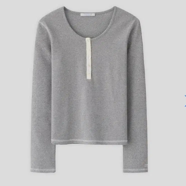 [BUNJANG] Contrast Rib Button Top Gray / 택새상품) 타낫 컨트레스트 립 버튼 탑 그레이 Contrast rib