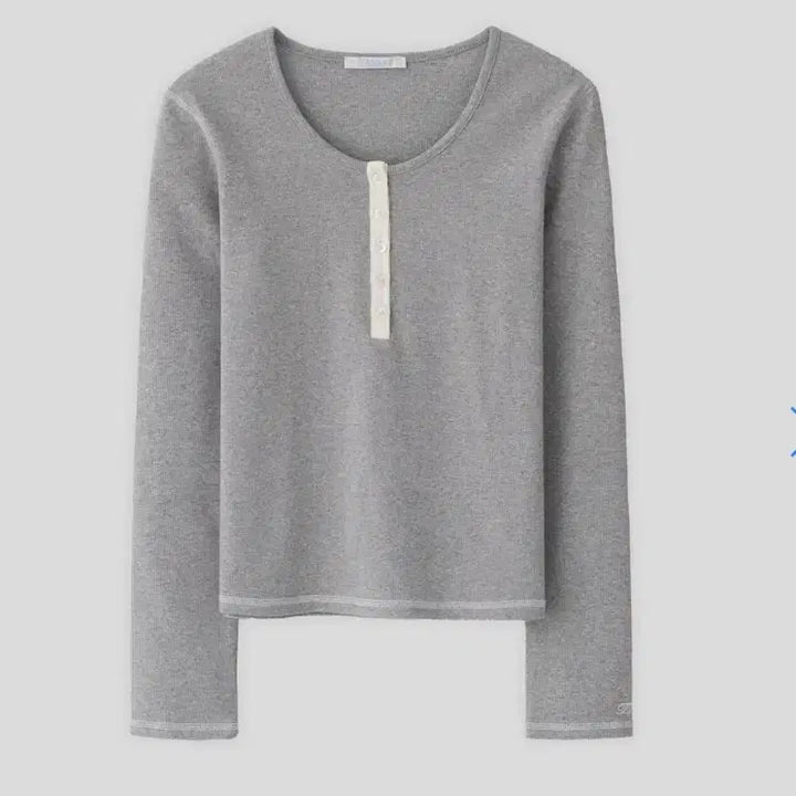 [BUNJANG] Contrast Rib Button Top Gray / 택새상품) 타낫 컨트레스트 립 버튼 탑 그레이 Contrast rib