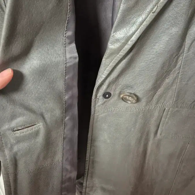 [BUNJANG] Vintage Style Leather Jacket Gray / 빈티지 스타일 가죽 자켓 그레이