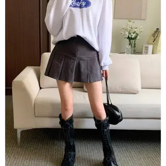 [BUNJANG] Banpleats Cream Fleece Lined Skirt / 반플리츠 허리 밴딩 기모 스커트(크림)