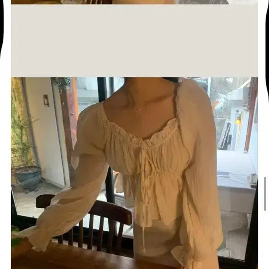 [BUNJANG] Daily Market Ivory Shirred Blouse / 데일리마켓 아이보리 셔링 블라우스