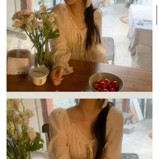 [BUNJANG] Daily Market Ivory Shirred Blouse / 데일리마켓 아이보리 셔링 블라우스