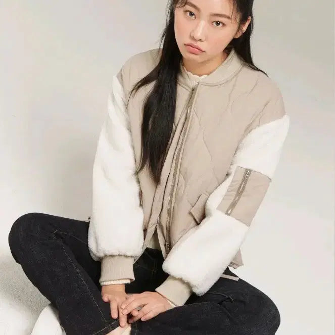 [BUNJANG] Theylbery Dumble Patchwork Padded Lightweight Jumper / 더틸버리 덤블배색 패딩 경량 점퍼