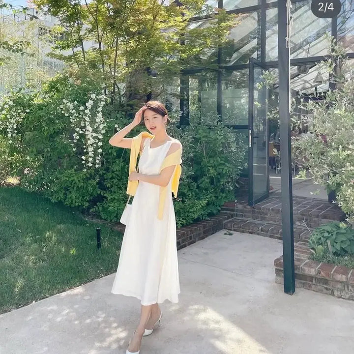 [BUNJANG] Luh White Flare Linen Long Dress (M) / (택o) 루흐 화이트 플레어 린넨 롱 원피스 (M)