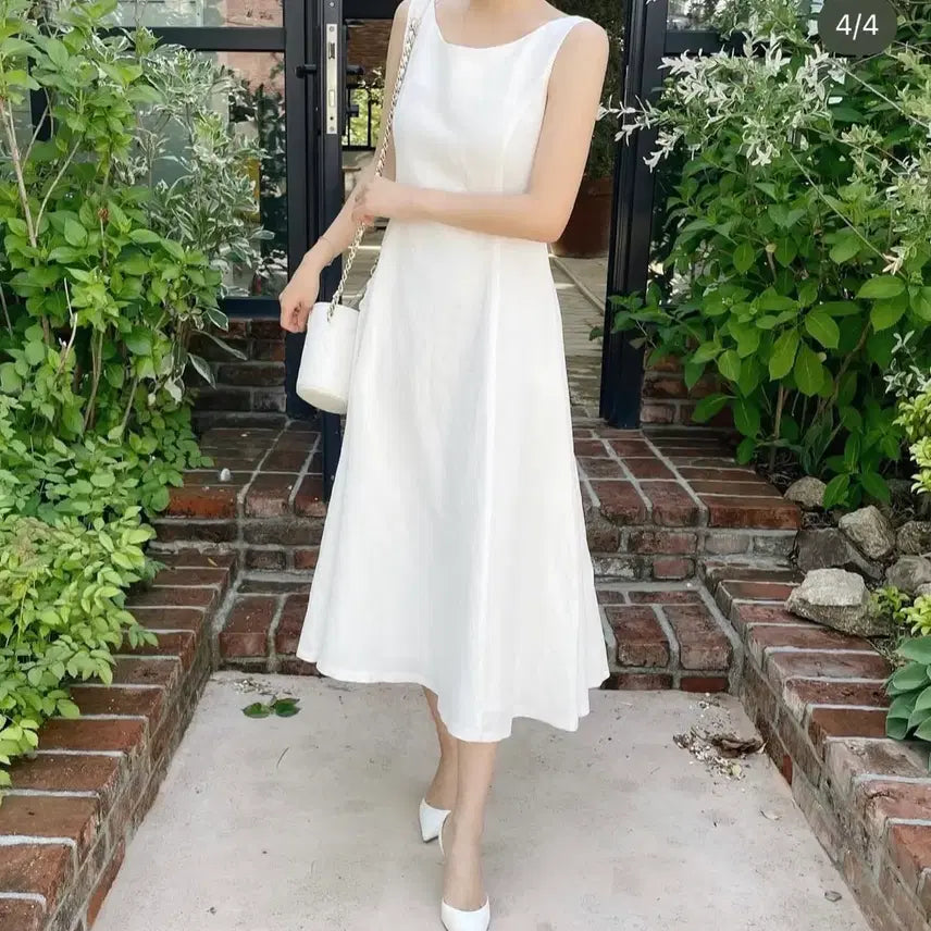 [BUNJANG] Luh White Flare Linen Long Dress (M) / (택o) 루흐 화이트 플레어 린넨 롱 원피스 (M)