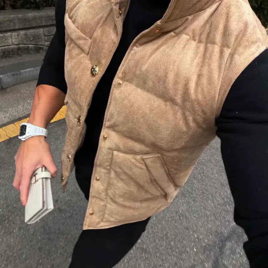 [BUNJANG] Lapinato Suede Vest Padded Jacket (Size 48) / 라피나토 스웨이드 조끼 패딩 48사이즈