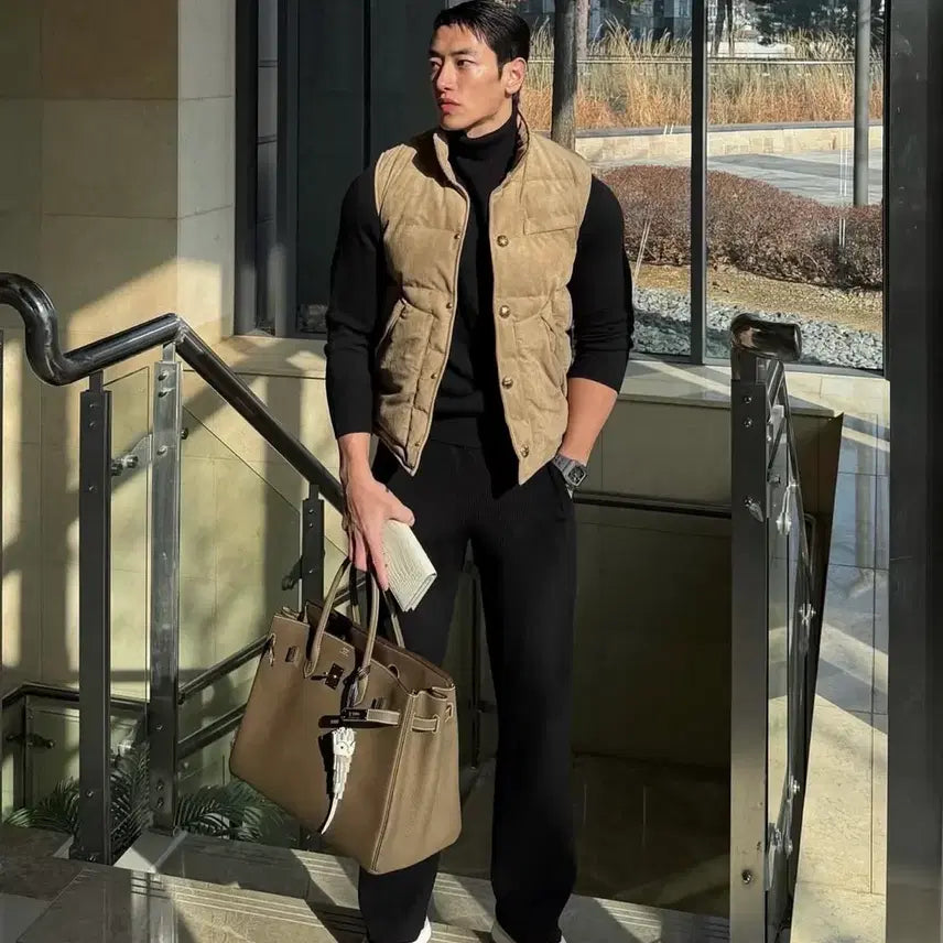 [BUNJANG] Lapinato Suede Vest Padded Jacket (Size 48) / 라피나토 스웨이드 조끼 패딩 48사이즈