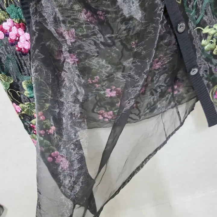 [BUNJANG] Floral Embroidery See-Through Hooded Cardigan / 플라워 자수 시스루 후드 가디건