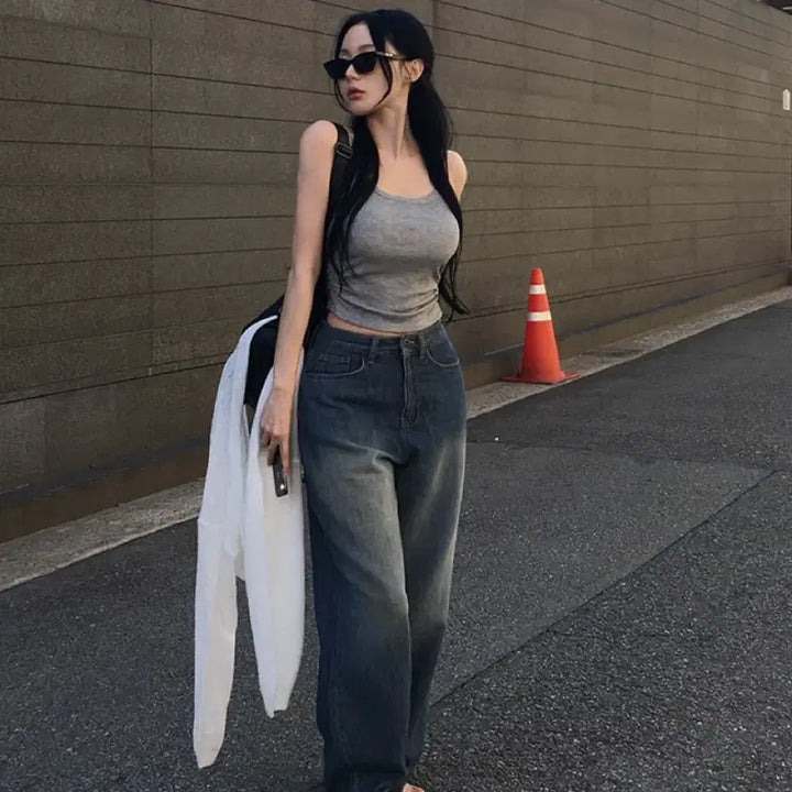 [BUNJANG] Hiniqu Rigo Summer Wide Long Pants (Mid-Blue) - M / 히니크 리고 썸머 와이드 롱 팬츠 중청 M