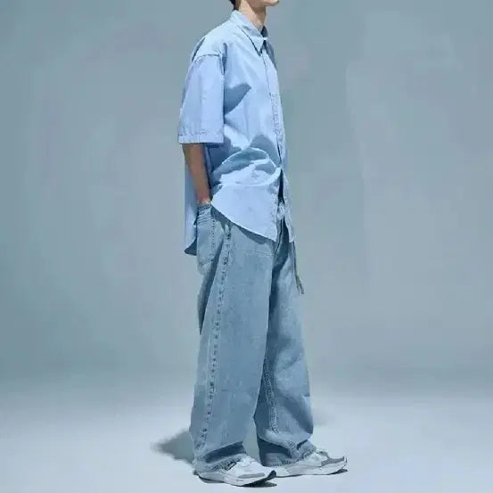 [BUNJANG] MOIF Wide 6P Belted Denim Pants - Bleached Indigo / 모이프 와이드 6P 벨티드 데님 팬츠 연청 1사이즈