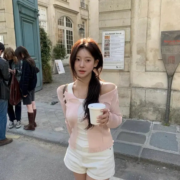 [BUNJANG] Leeds Shine Frill Cardigan Pink / 리즈 leeds 샤인 프릴 가디건 핑크