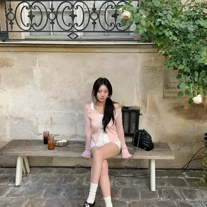 [BUNJANG] Leeds Shine Frill Cardigan Pink / 리즈 leeds 샤인 프릴 가디건 핑크