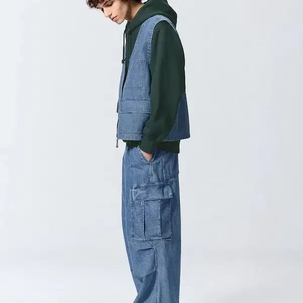 [BUNJANG] GU Denim Super Wide Cargo Pants / 유니클로 GU데님슈퍼와이드카고팬츠