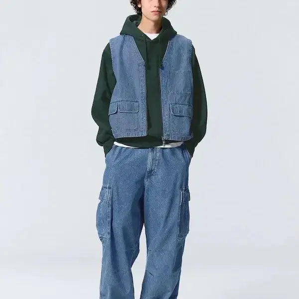 [BUNJANG] GU Denim Super Wide Cargo Pants / 유니클로 GU데님슈퍼와이드카고팬츠