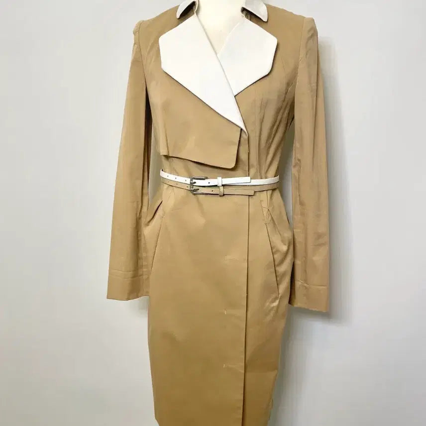 [BUNJANG] Lynn Beige White Collar Trench Dress / Lynn 린 베이지 화이트카라 트렌치형 원피스