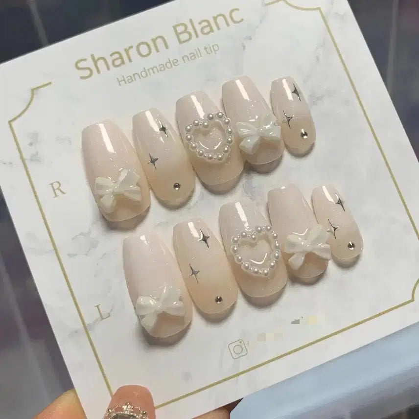 [BUNJANG] Sharon Blanc Gradiation Nail Tip (14 Shapes) / *할인가* 반시럽 리본 글리터 그라데이션 네일팁 / 14종 쉐입