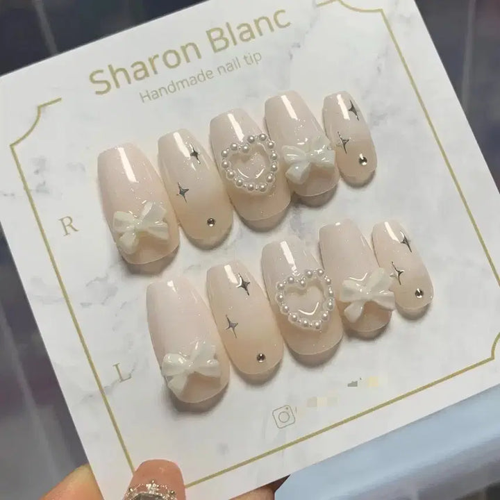 [BUNJANG] Sharon Blanc Gradiation Nail Tip (14 Shapes) / *할인가* 반시럽 리본 글리터 그라데이션 네일팁 / 14종 쉐입