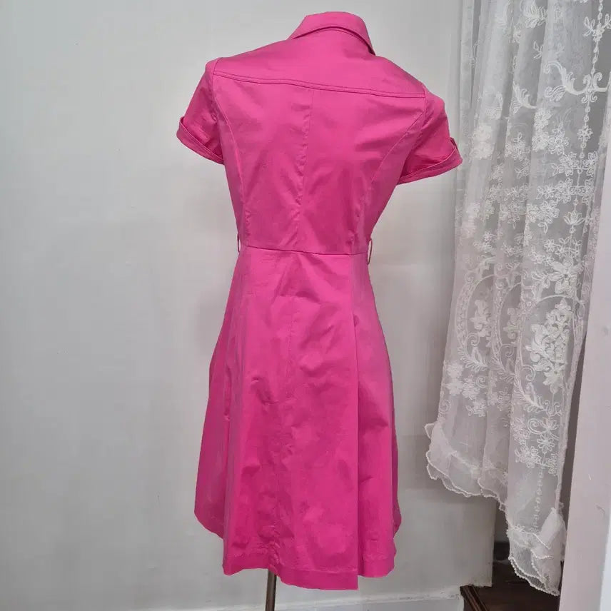 [BUNJANG] Crocodile Hot Pink Shirt Dress / 크로커다일 핫핑크 셔츠형 반팔 원피스